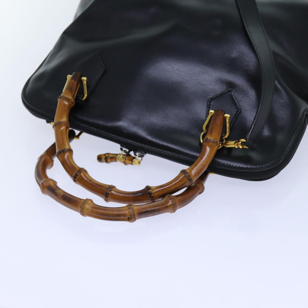 GUCCI Bamboo Hand Bag Leather 2way Black 70622