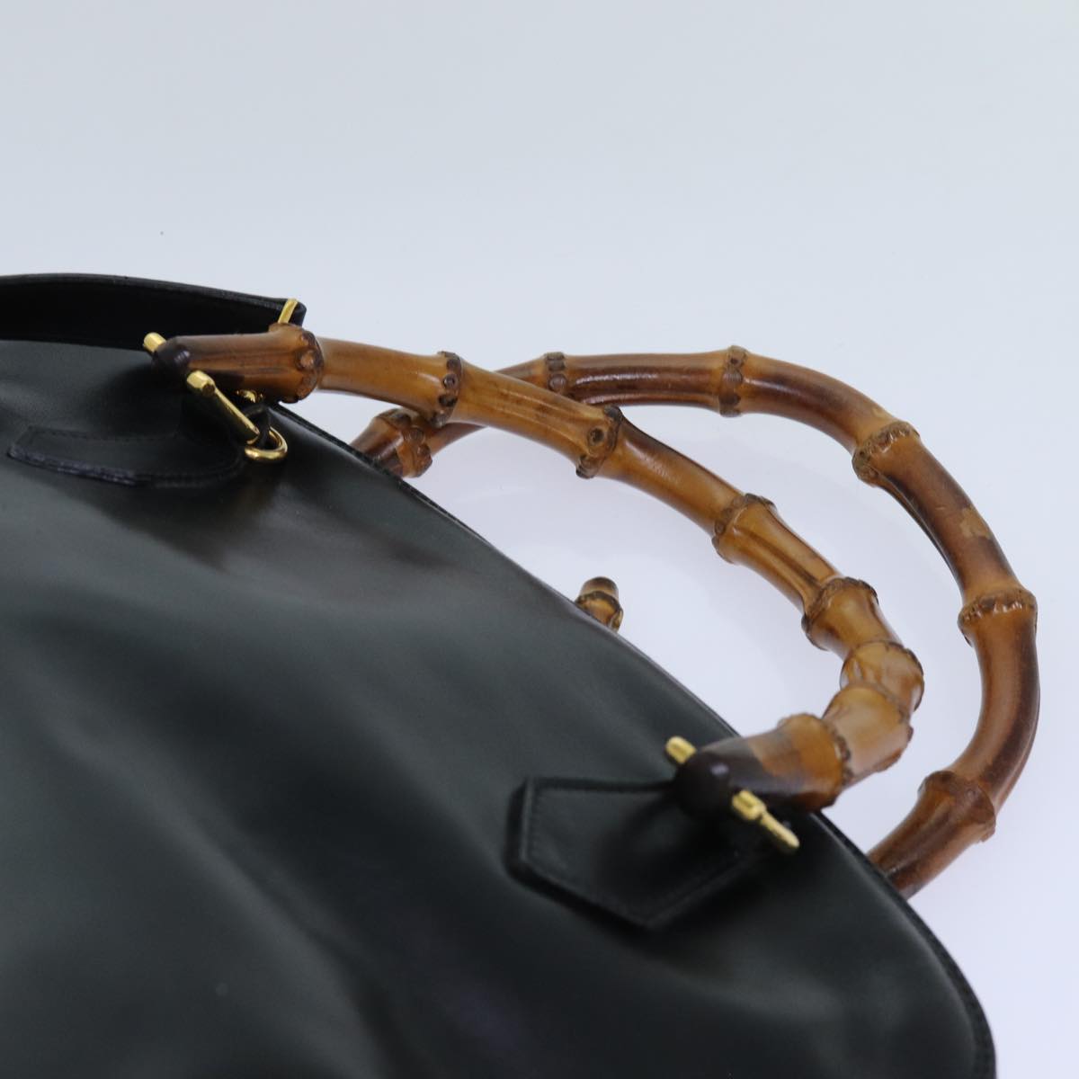 GUCCI Bamboo Hand Bag Leather 2way Black 70622