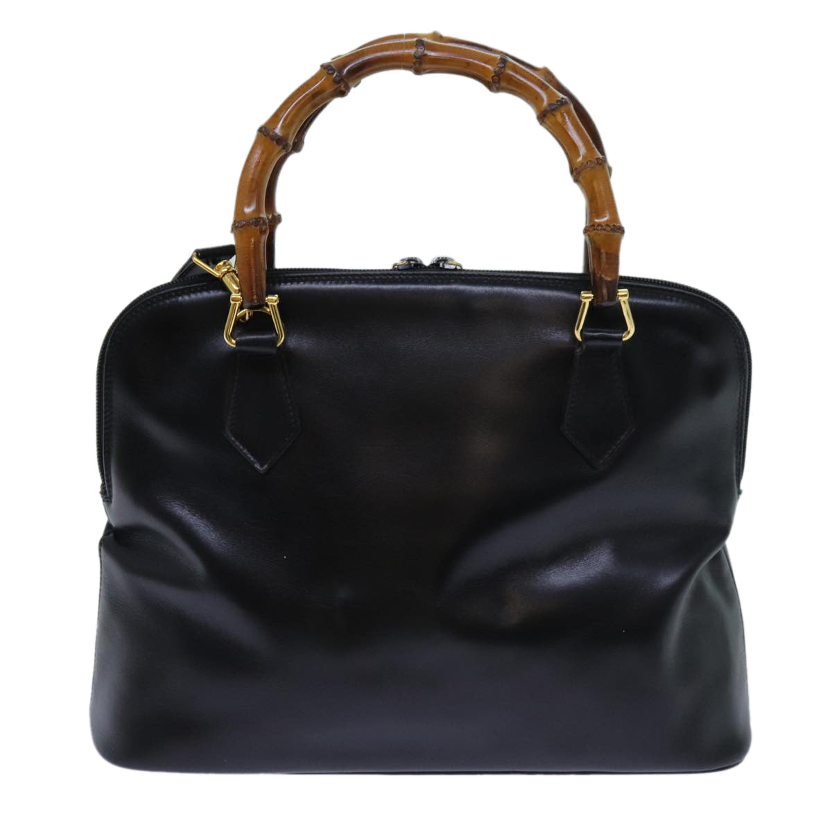 GUCCI Bamboo Hand Bag Leather 2way Black 70622