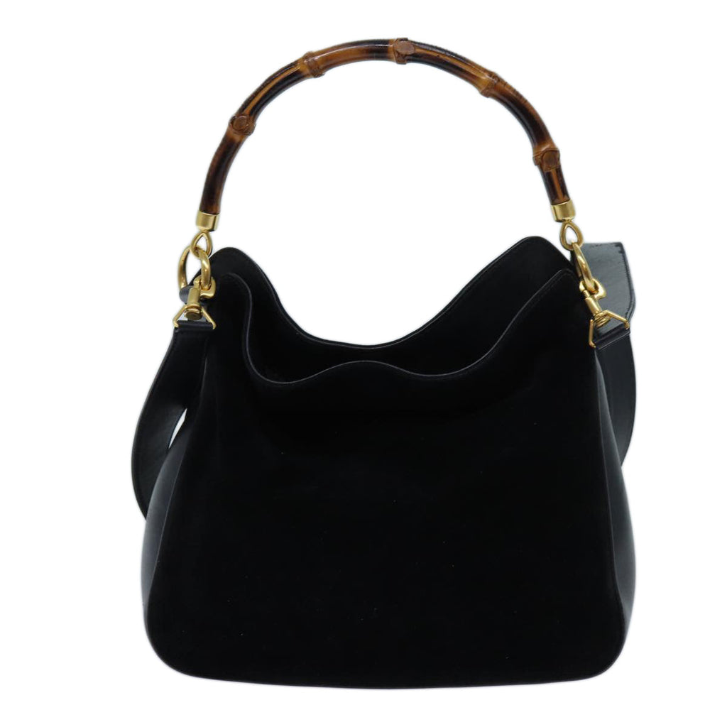 GUCCI Bamboo Shoulder Bag Suede 2way Black 70624