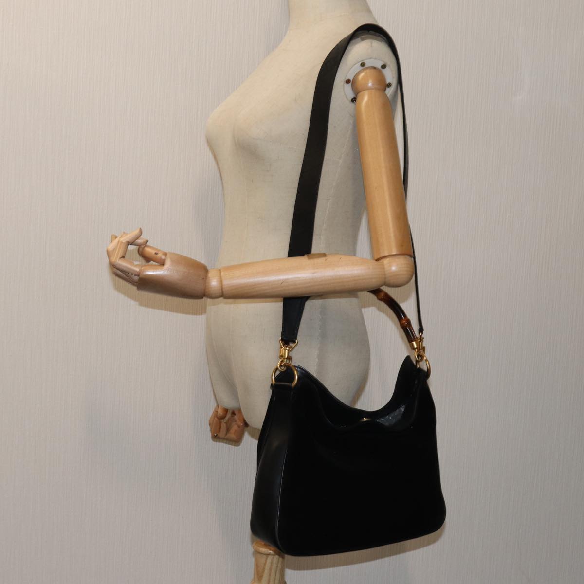 GUCCI Bamboo Shoulder Bag Suede 2way Black 70624