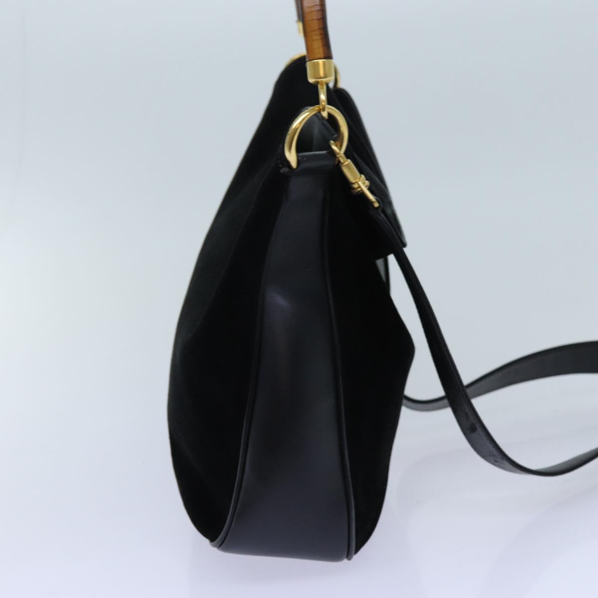 GUCCI Bamboo Shoulder Bag Suede 2way Black 70624