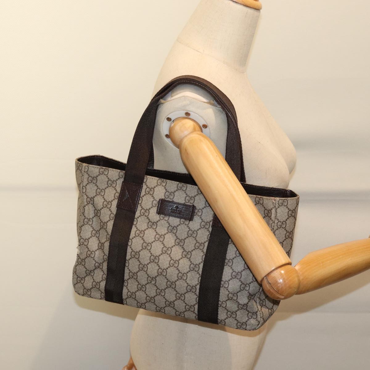 GUCCI GG Supreme Hand Bag PVC Beige 141976 70862