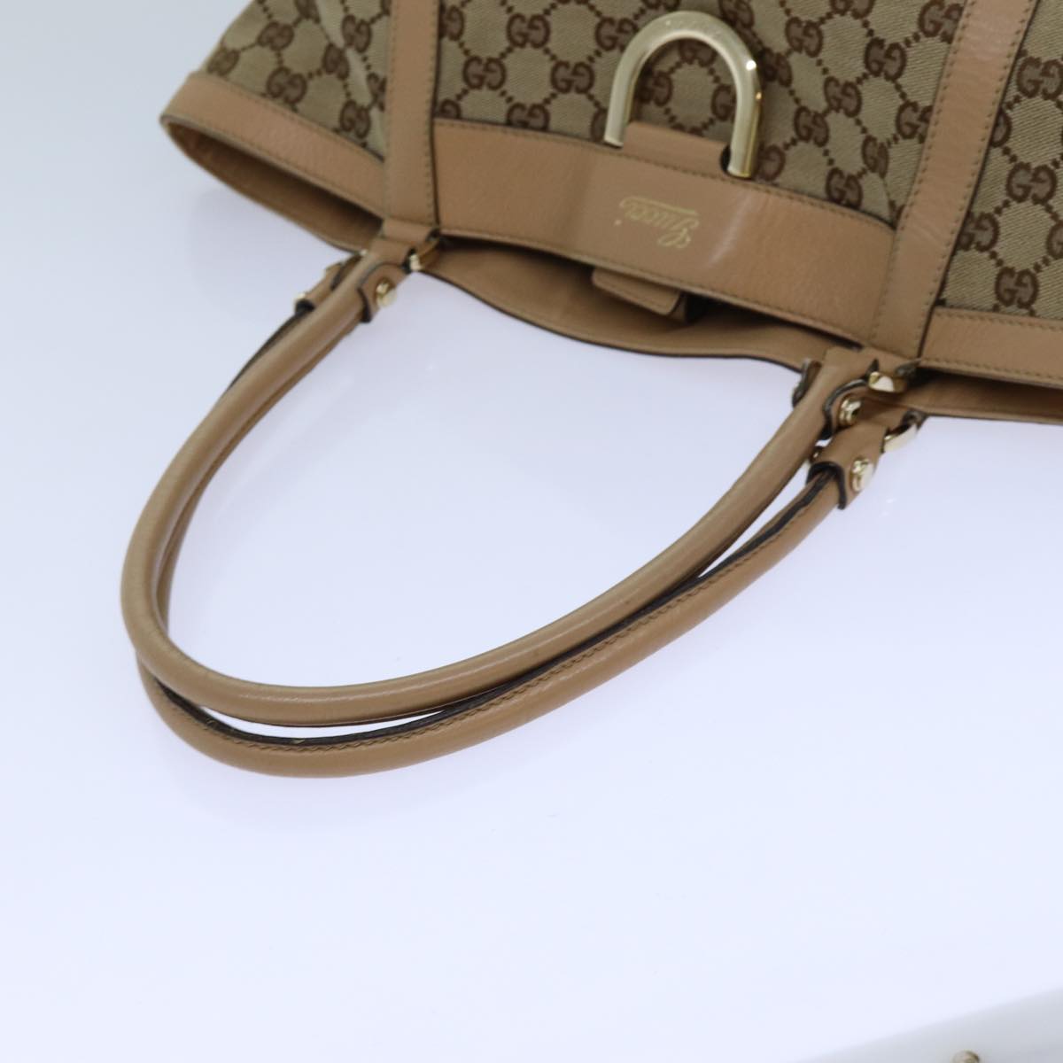 GUCCI GG Canvas Shoulder Bag Beige 211982 70870