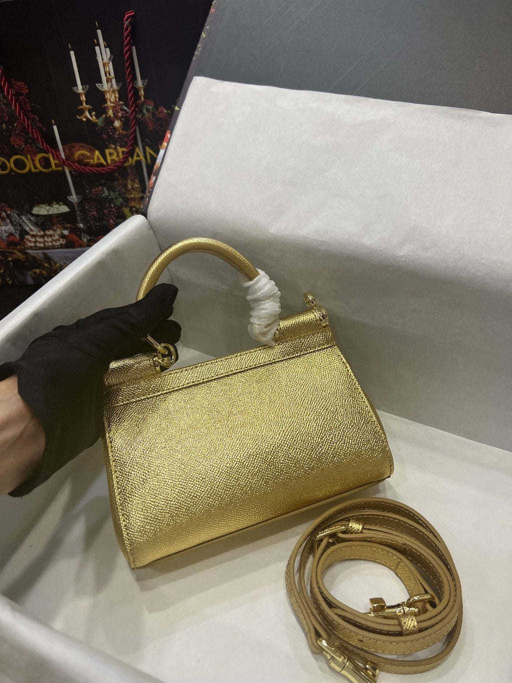 GLAMI Small Sicily Bag In Dauphine Gold For Women 7.5in/19cm GLAMIÃ‚Â 