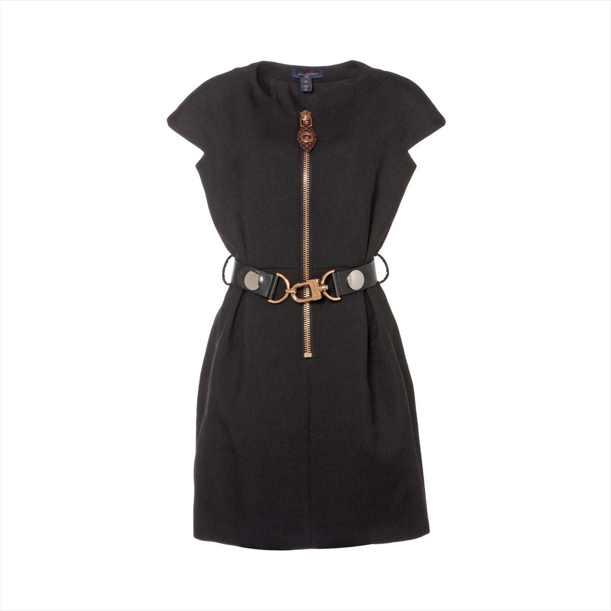 Louis Vuitton 23AW wool x silk northern sleeve onepiece 34 ladies black 1ABQRA RW232W monogram XXL detailed cap sleeve dress