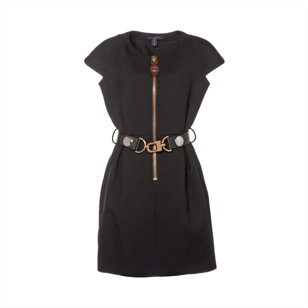 Louis Vuitton 23AW wool x silk northern sleeve onepiece 34 ladies black 1ABQRA RW232W monogram XXL detailed cap sleeve dress