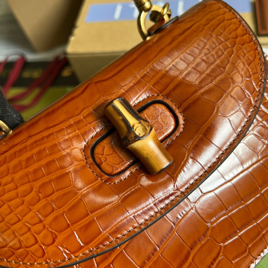 gg Bamboo 1947 Crocodile Top Handle Bag Red For Women, Women’s Bags 10.2in/26cm gg