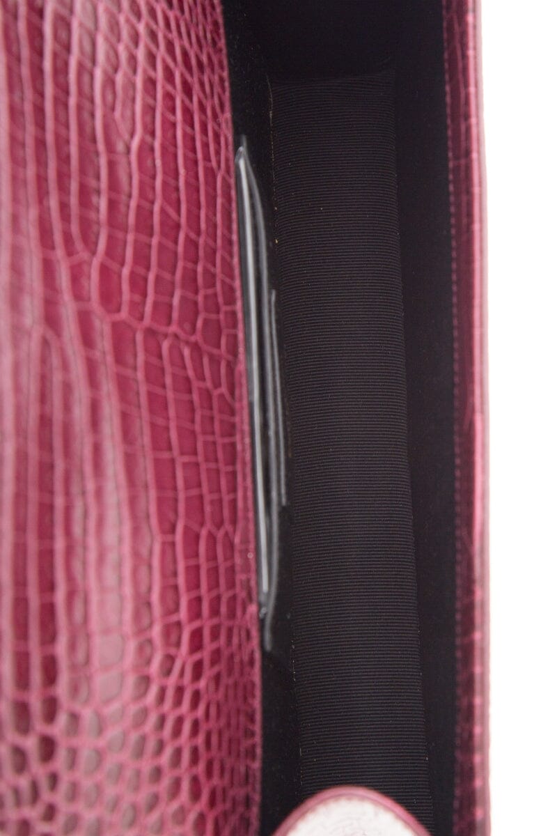 Saint Laurent Burgundy Embossed Croc Clutch