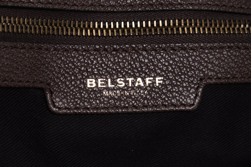 Belstaff Brown Grained Leather Dual Fold Zipper Top Handle Bag