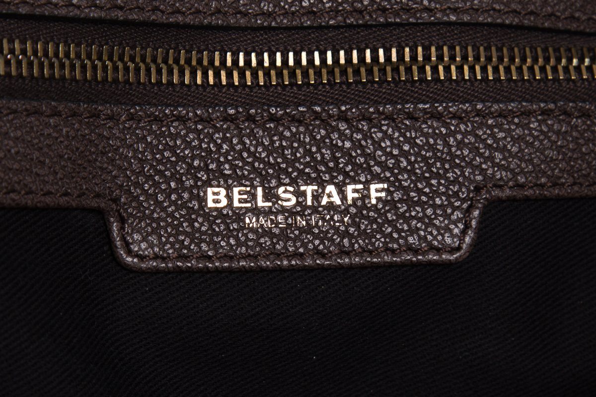 Belstaff Brown Grained Leather Dual Fold Zipper Top Handle Bag