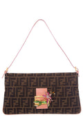 Fendi Brown Zucca Print Baguette Limited Edition Floral Embellishment Handbag