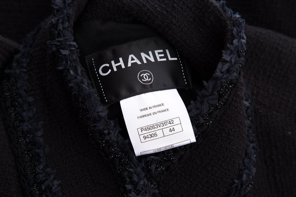 Chanel Black Tweed Button Up Jacket  SZ 44