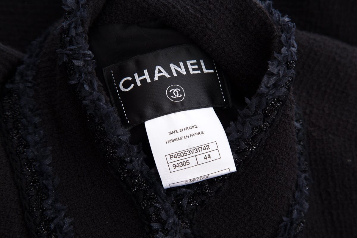 Chanel Black Tweed Button Up Jacket  SZ 44