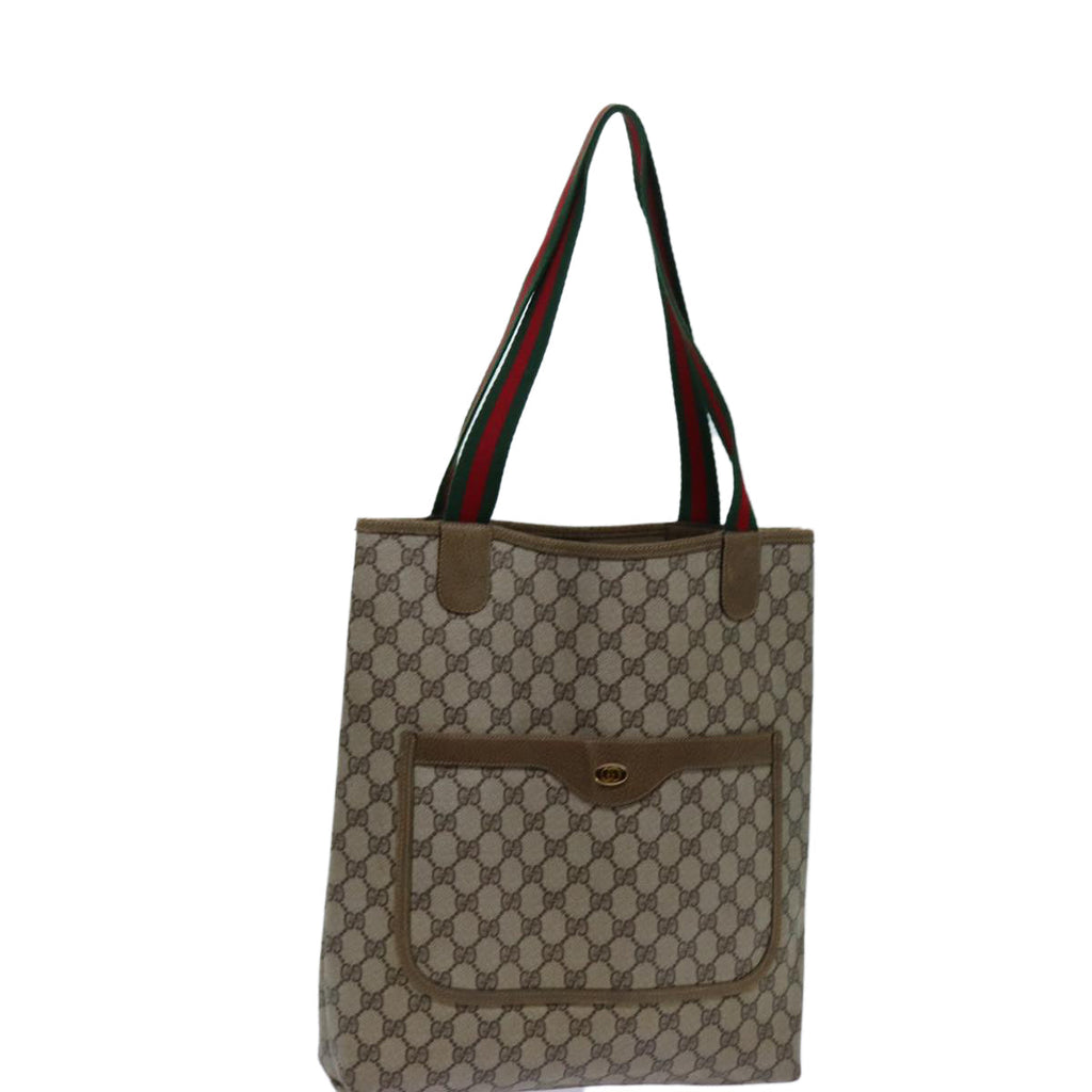 GUCCI GG Canvas Web Sherry Line Tote Bag PVC Beige Green Red 71028