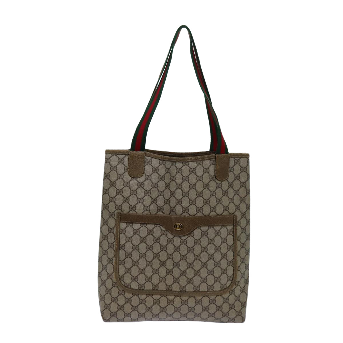 GUCCI GG Canvas Web Sherry Line Tote Bag PVC Beige Green Red 71028