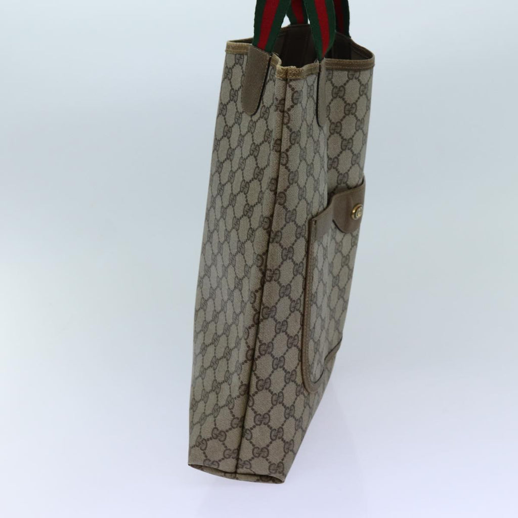 GUCCI GG Canvas Web Sherry Line Tote Bag PVC Beige Green Red 71028
