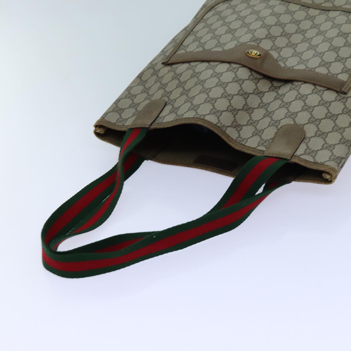 GUCCI GG Canvas Web Sherry Line Tote Bag PVC Beige Green Red 71028