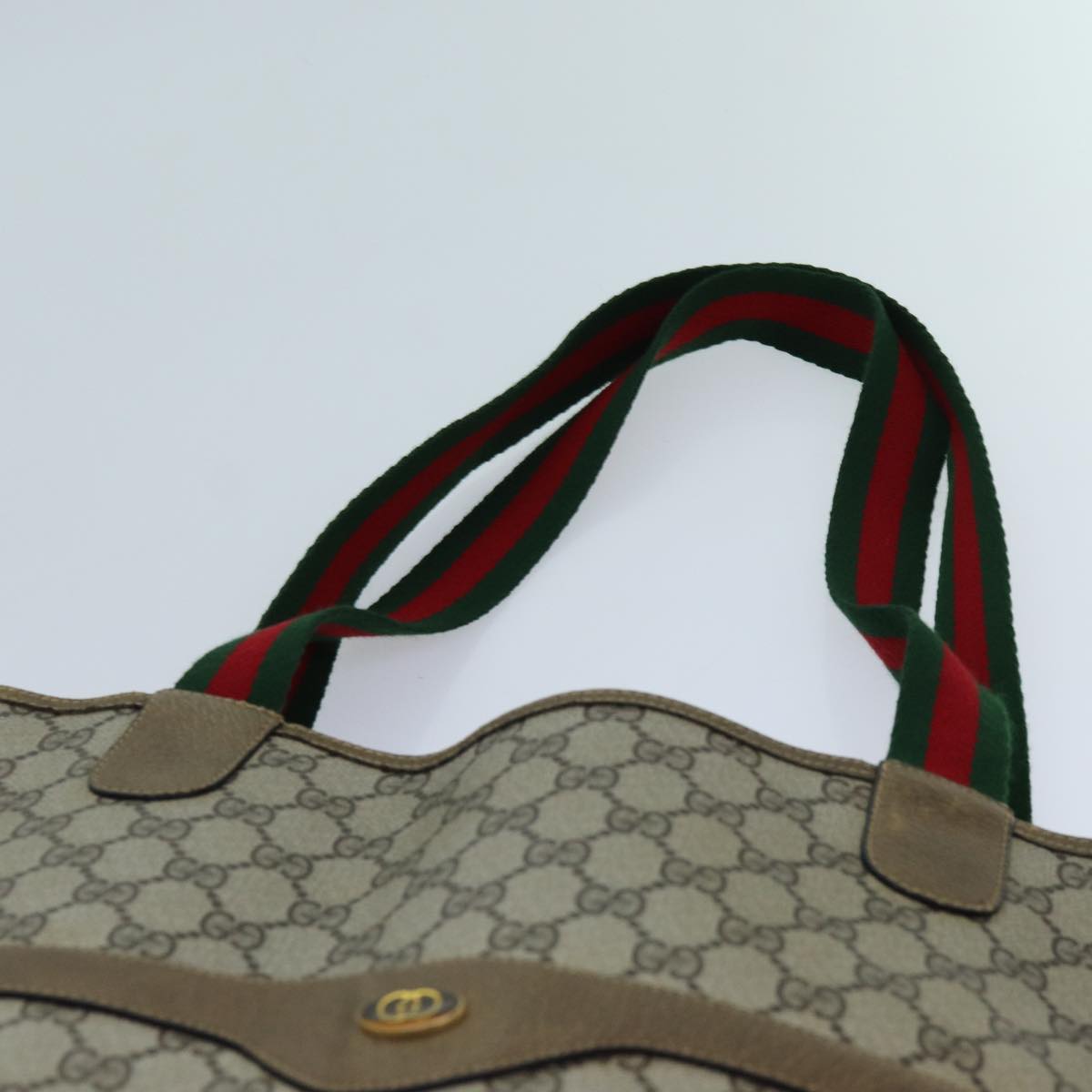 GUCCI GG Canvas Web Sherry Line Tote Bag PVC Beige Green Red 71028