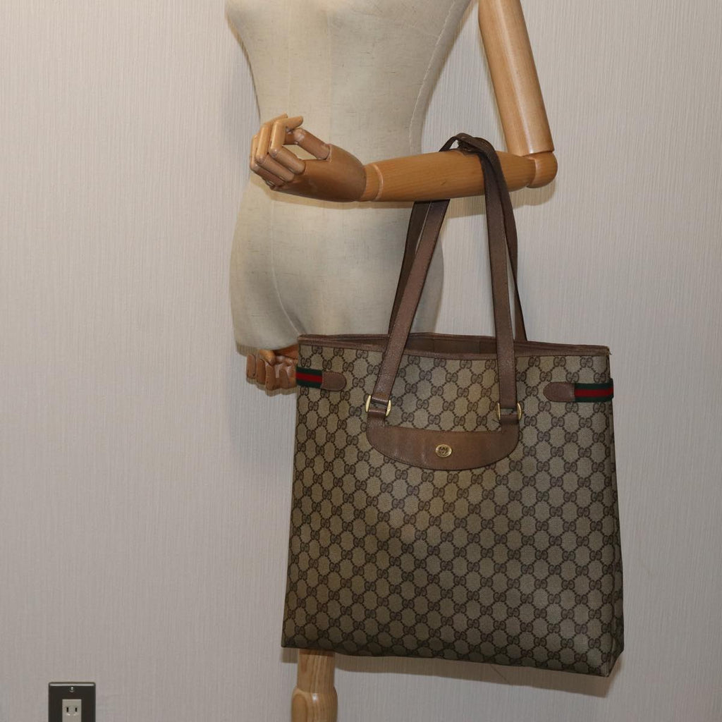GUCCI GG Canvas Web Sherry Line Tote Bag PVC Beige Green Red 71030