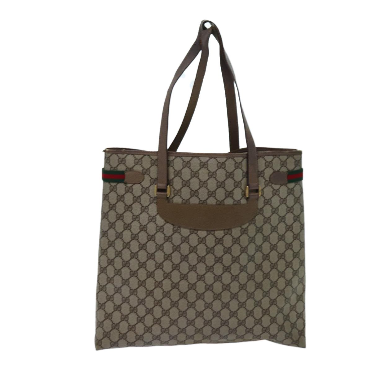 GUCCI GG Canvas Web Sherry Line Tote Bag PVC Beige Green Red 71030