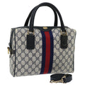 GUCCI GG Canvas Sherry Line Hand Bag PVC 2way Navy Red 71079