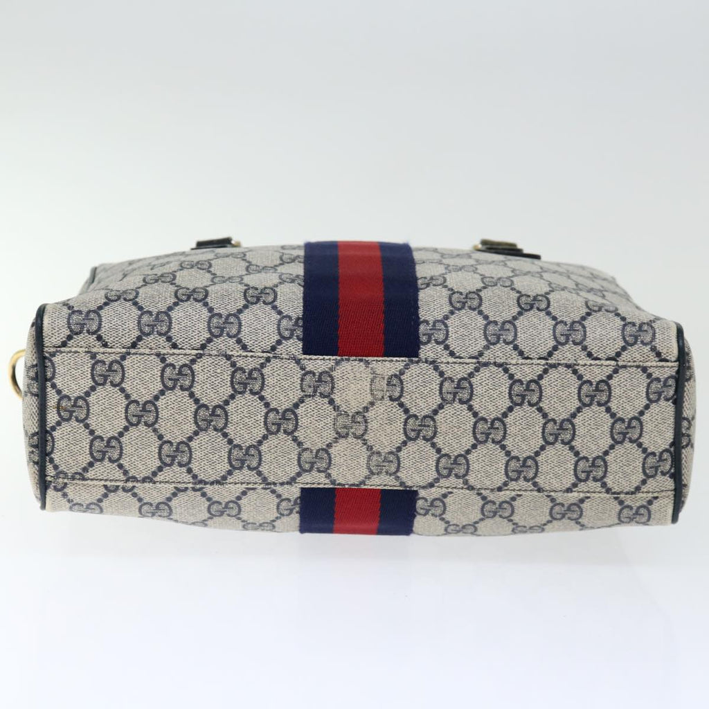 GUCCI GG Canvas Sherry Line Hand Bag PVC 2way Navy Red 71079