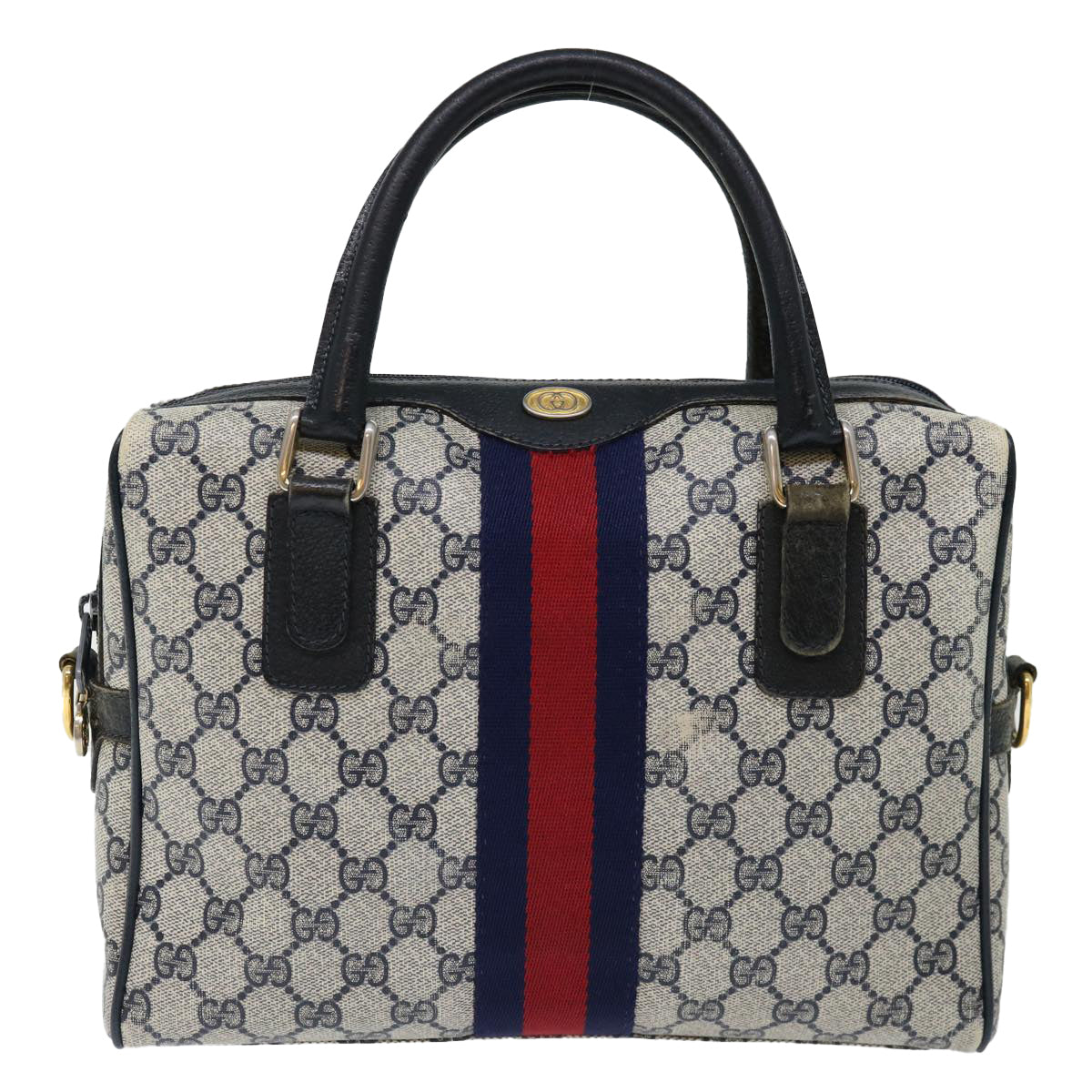 GUCCI GG Canvas Sherry Line Hand Bag PVC 2way Navy Red 71079