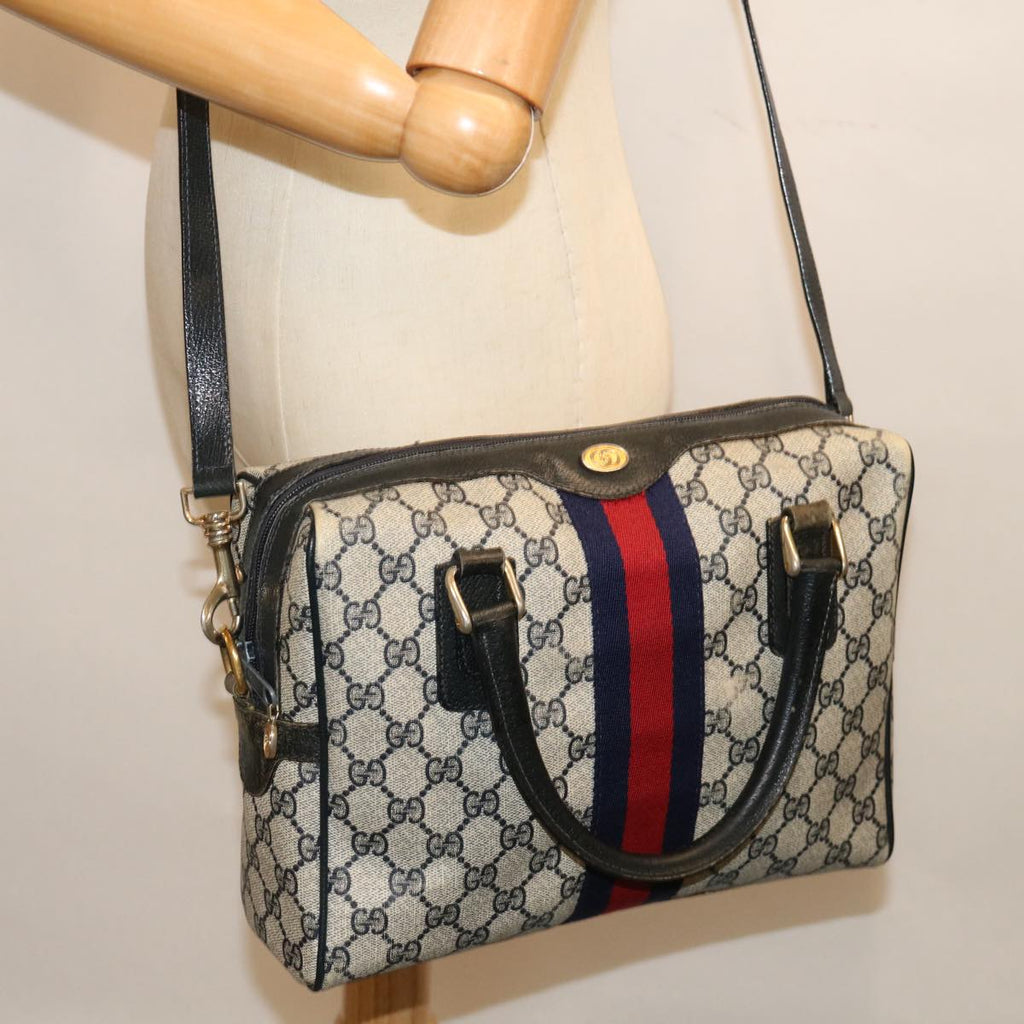 GUCCI GG Canvas Sherry Line Hand Bag PVC 2way Navy Red 71079