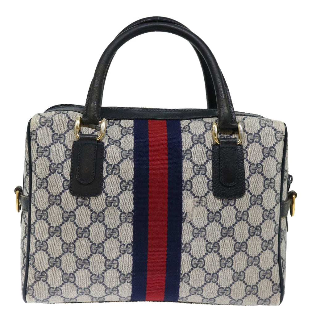 GUCCI GG Canvas Sherry Line Hand Bag PVC 2way Navy Red 71079