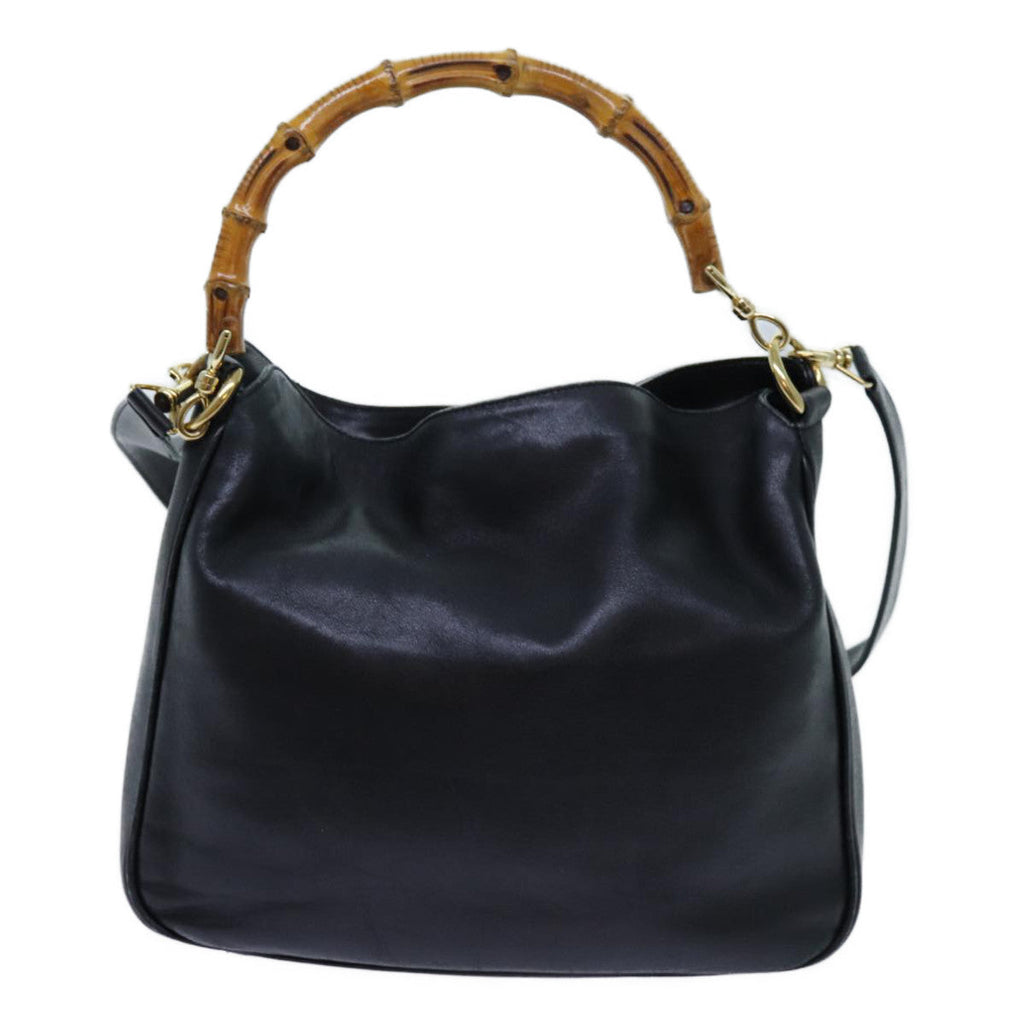 GUCCI Bamboo Shoulder Bag Leather 2way Black 71119