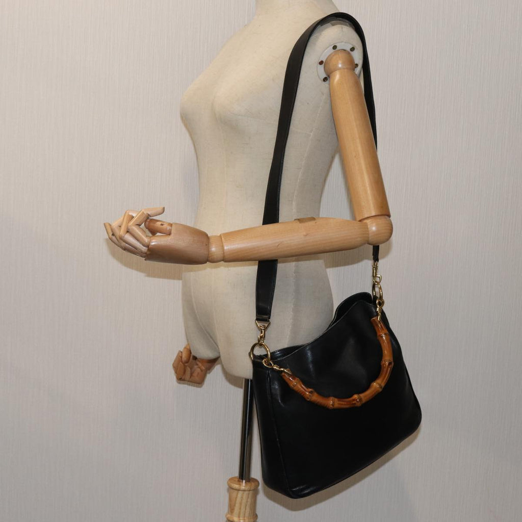 GUCCI Bamboo Shoulder Bag Leather 2way Black 71119