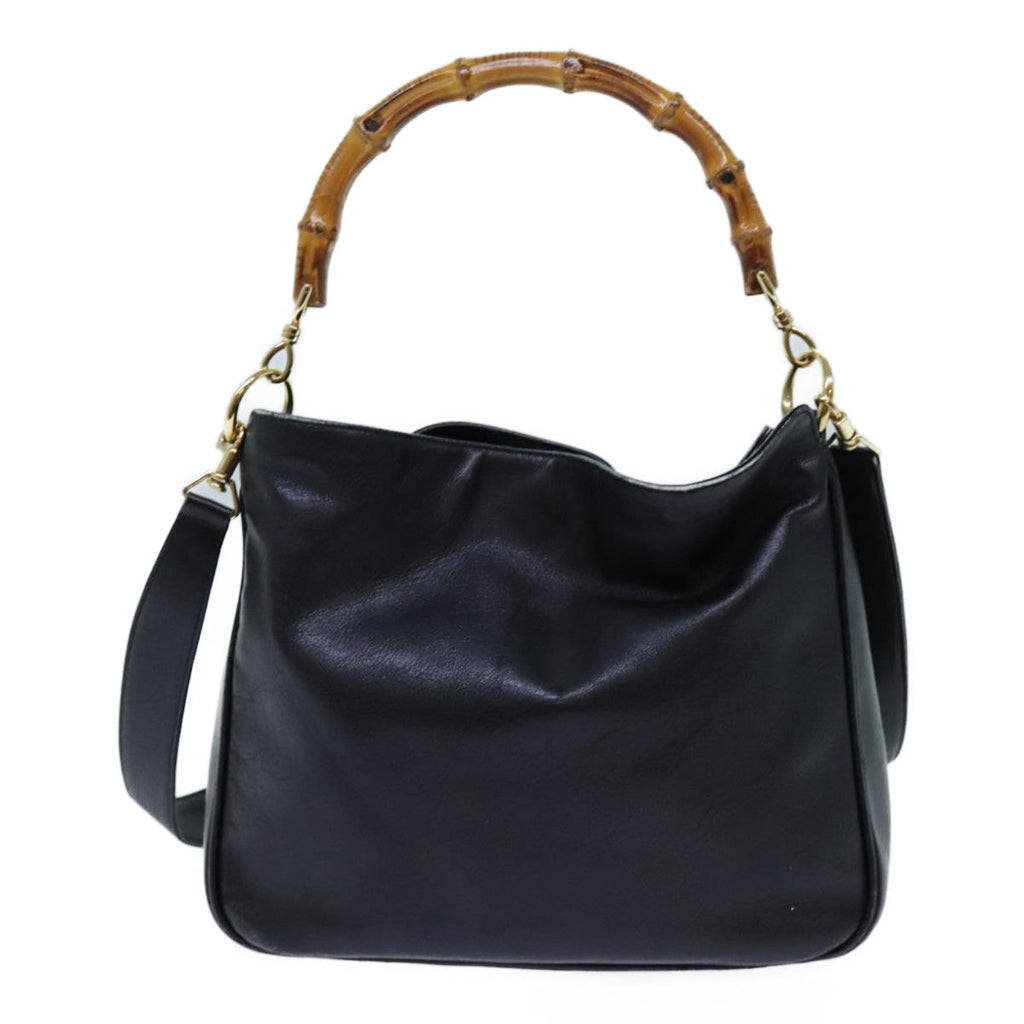 GUCCI Bamboo Shoulder Bag Leather 2way Black 71119