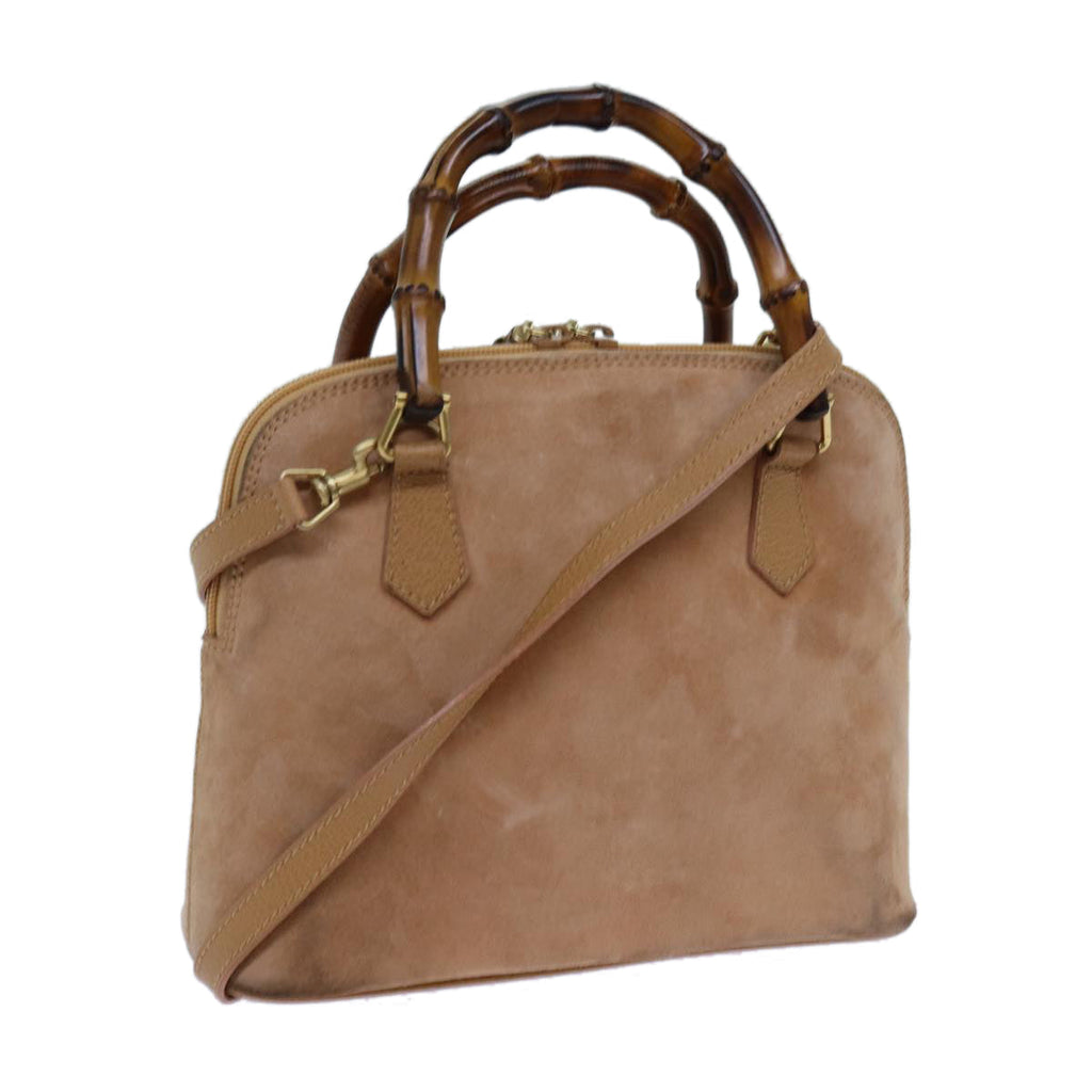 GUCCI Bamboo Hand Bag Suede 2way Brown 71164