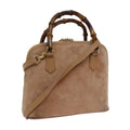 GUCCI Bamboo Hand Bag Suede 2way Brown 71164