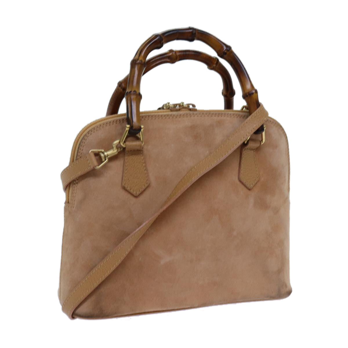 GUCCI Bamboo Hand Bag Suede 2way Brown 71164