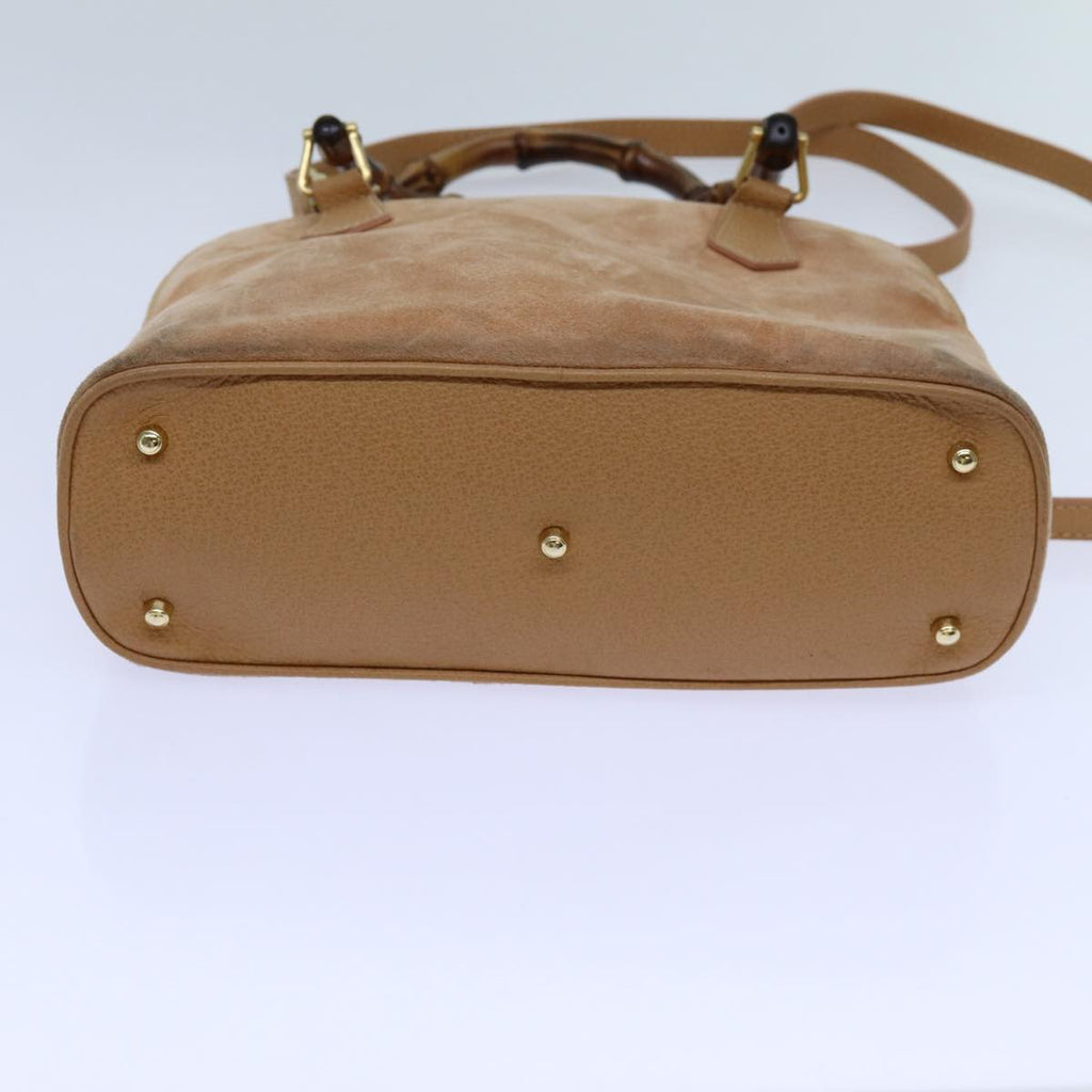 GUCCI Bamboo Hand Bag Suede 2way Brown 71164