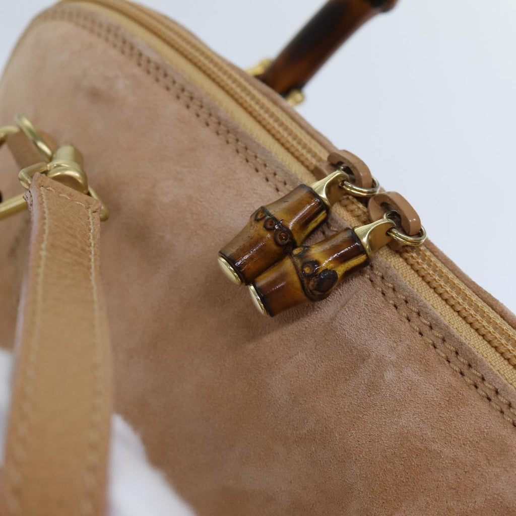 GUCCI Bamboo Hand Bag Suede 2way Brown 71164