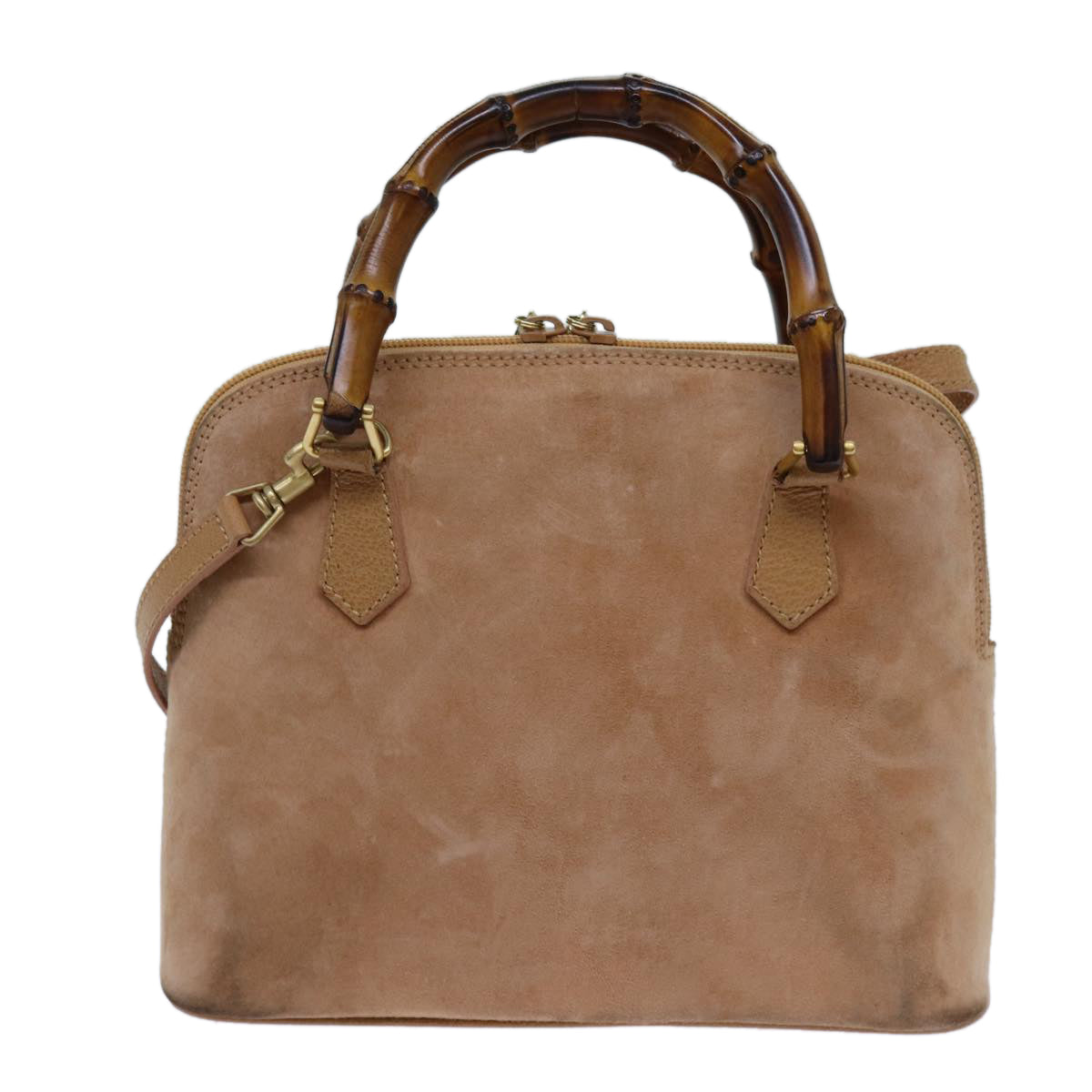 GUCCI Bamboo Hand Bag Suede 2way Brown 71164