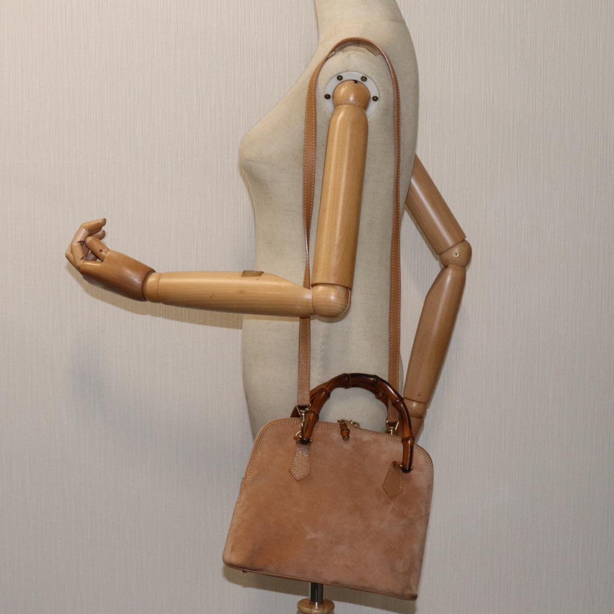GUCCI Bamboo Hand Bag Suede 2way Brown 71164
