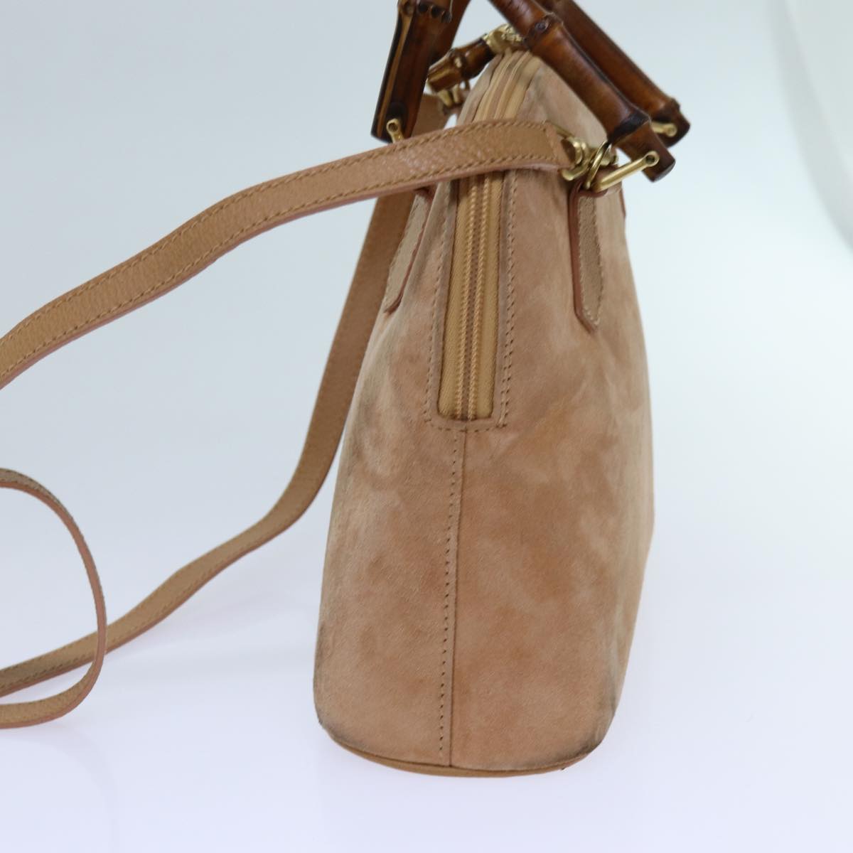 GUCCI Bamboo Hand Bag Suede 2way Brown 71164