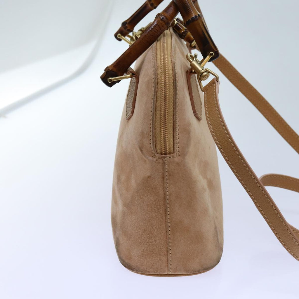 GUCCI Bamboo Hand Bag Suede 2way Brown 71164