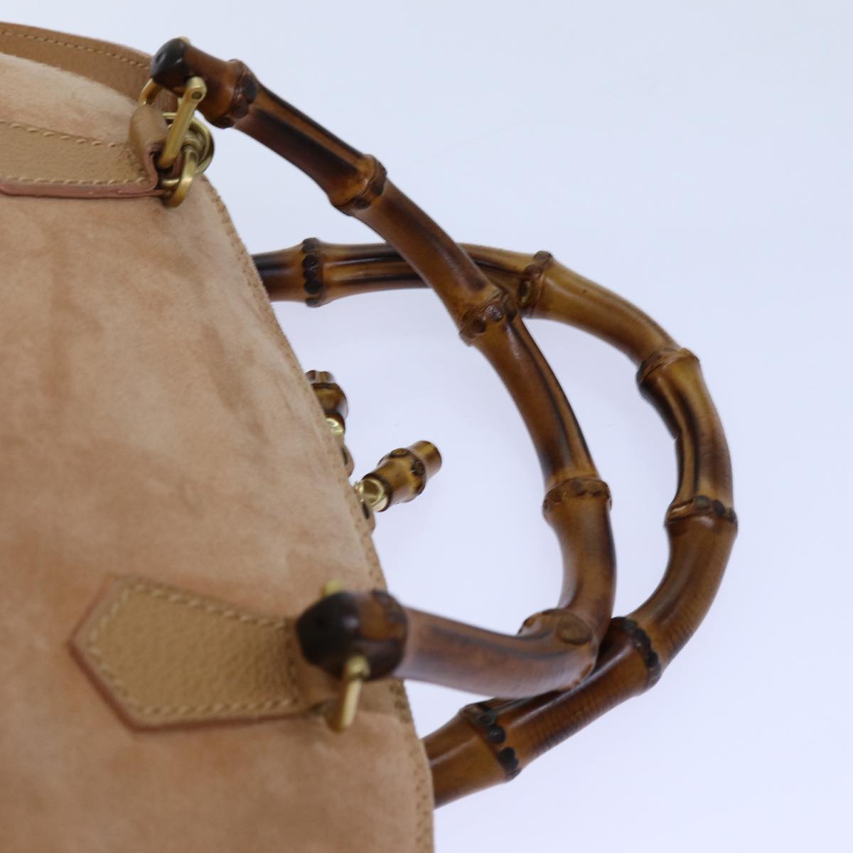 GUCCI Bamboo Hand Bag Suede 2way Brown 71164