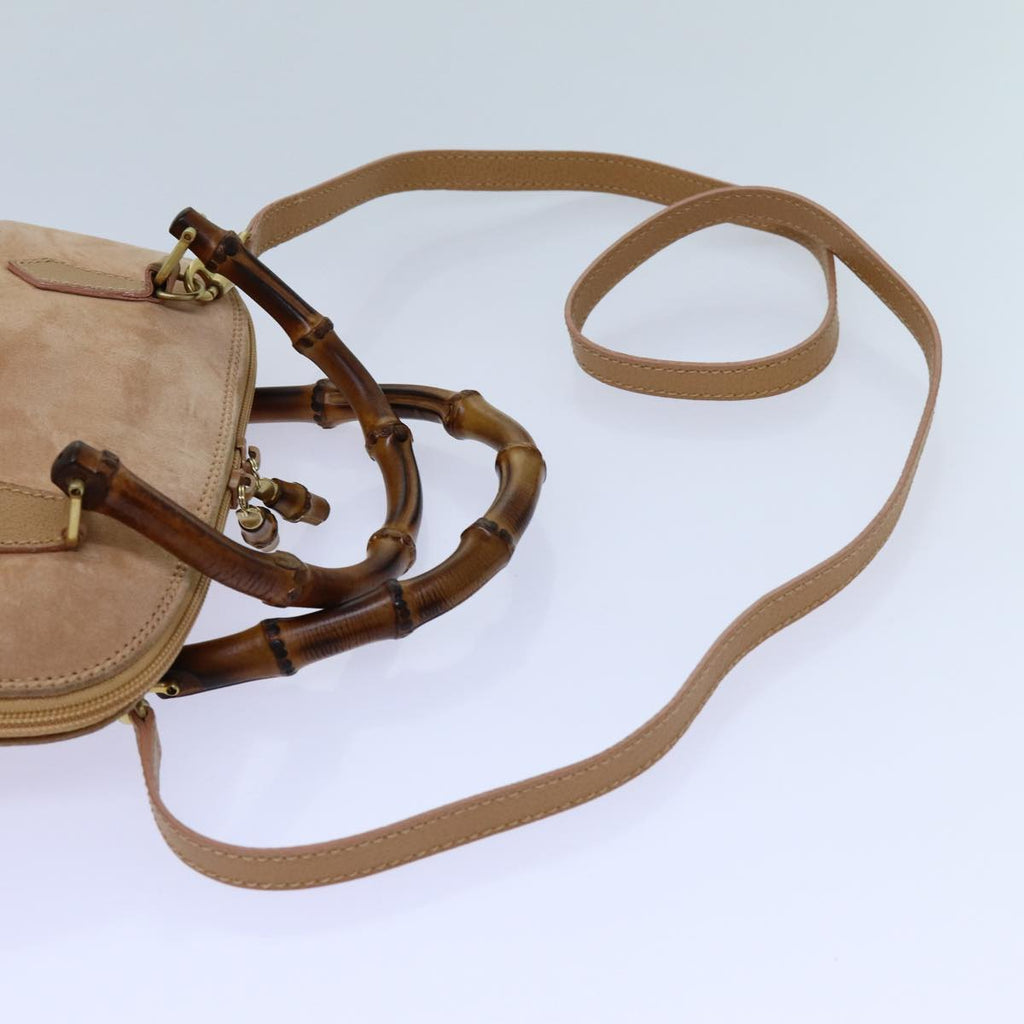 GUCCI Bamboo Hand Bag Suede 2way Brown 71164