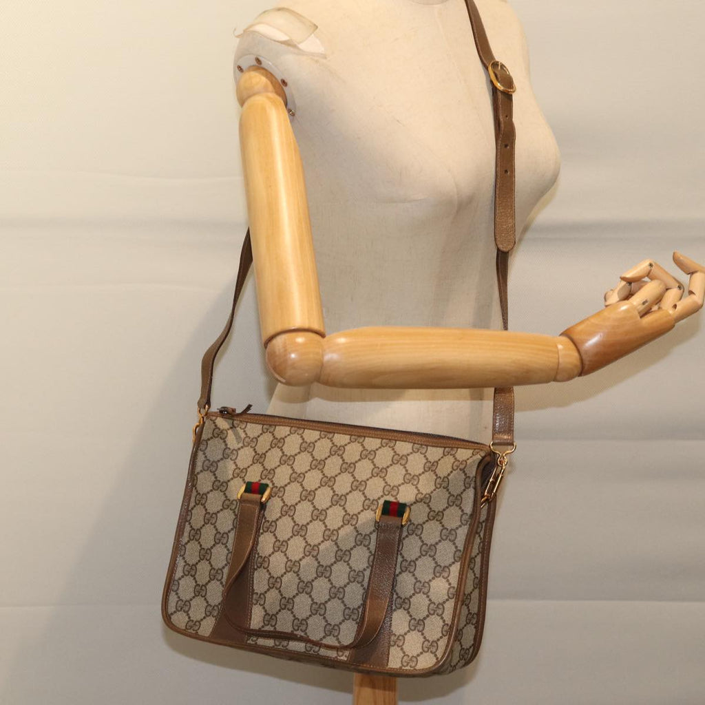 GUCCI GG Canvas Web Sherry Line Hand Bag PVC 2way Beige Green Red 71167