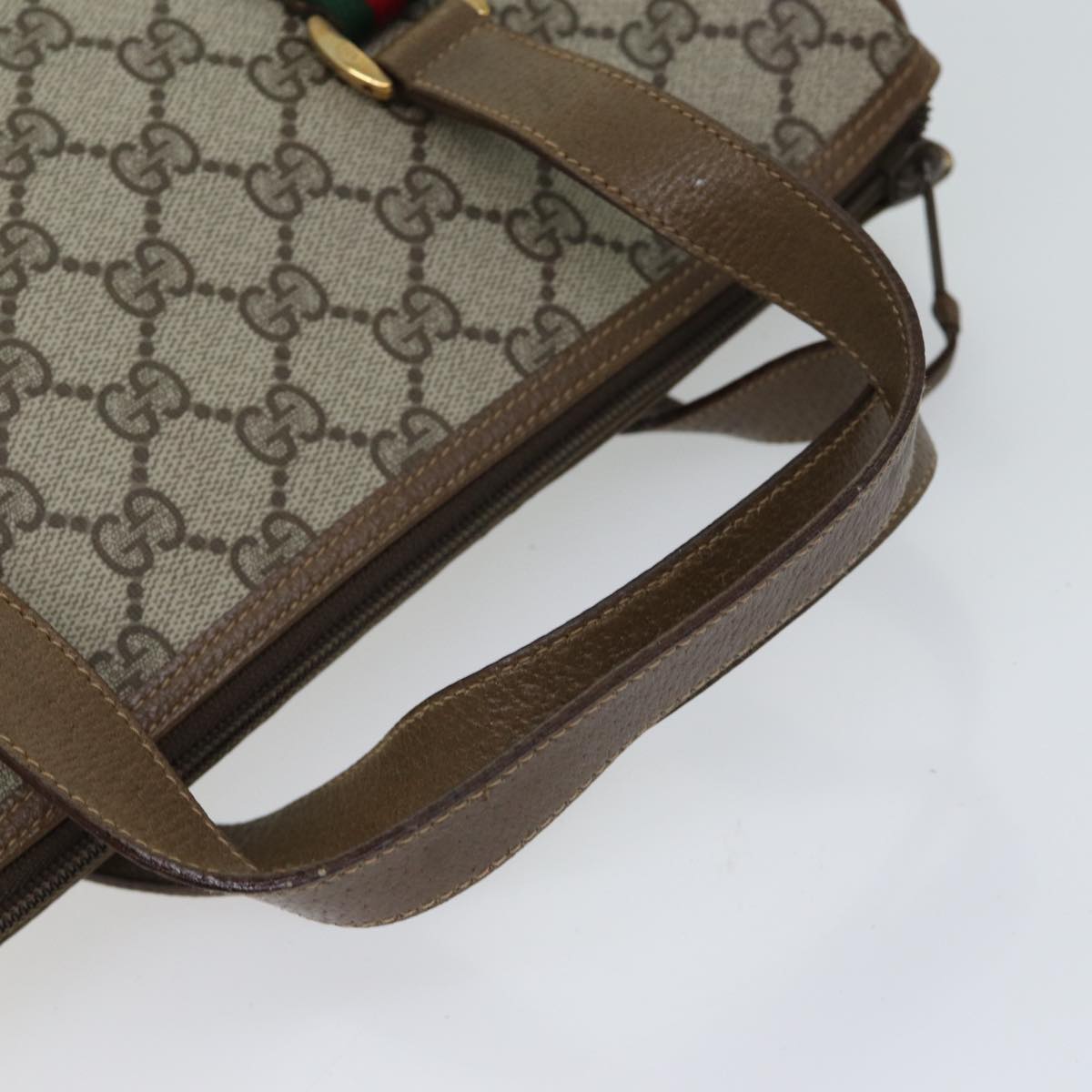 GUCCI GG Canvas Web Sherry Line Hand Bag PVC 2way Beige Green Red 71167