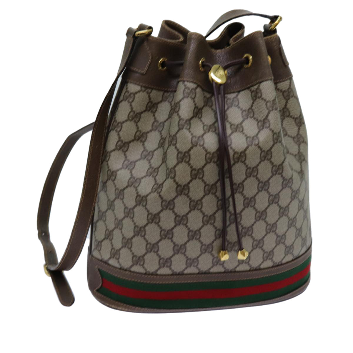 GUCCI GG Canvas Web Sherry Line Shoulder Bag PVC Beige Green Red 71174