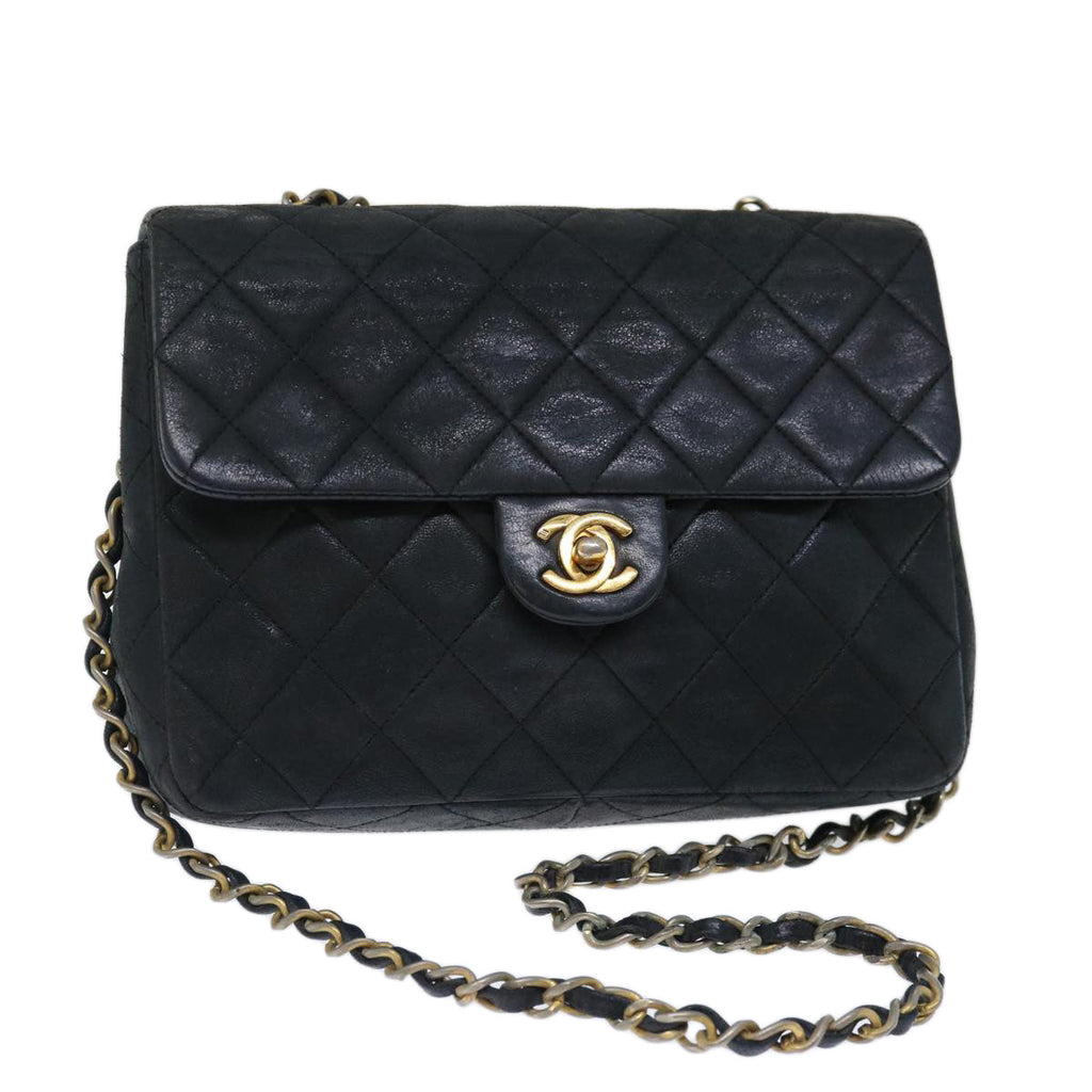 CHANEL Matelasse Chain Shoulder Bag Lamb Skin Black CC 71178A