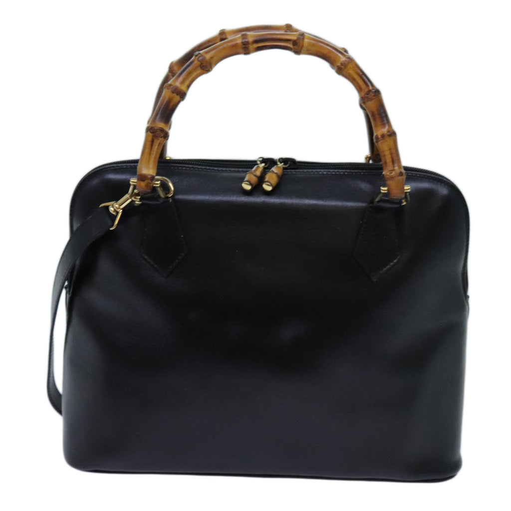 GUCCI Bamboo Hand Bag Leather 2way Black 71189