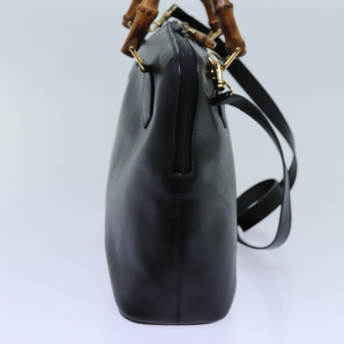 GUCCI Bamboo Hand Bag Leather 2way Black 71189